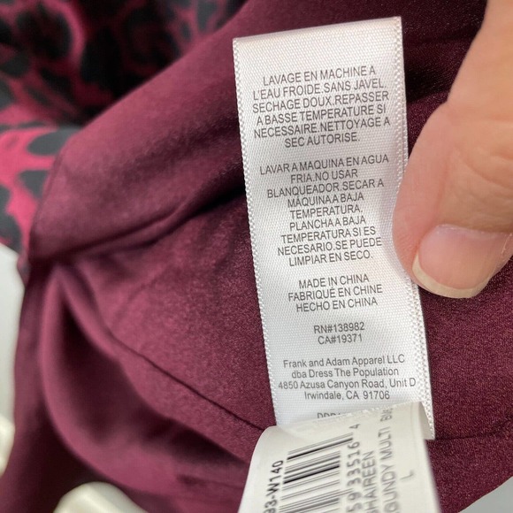 DRESS THE POPULATION Shaireen Leopard Dress Womens Large Burgundy Sleeveless - Picture 13 of 15